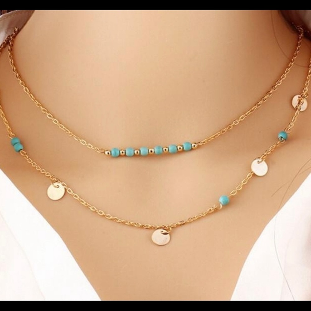 Gold boho beaded necklace NWT